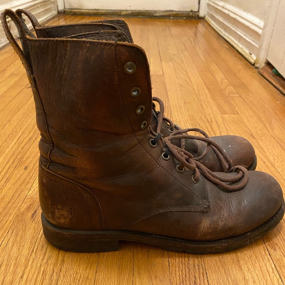 Frye work boots lace up brown